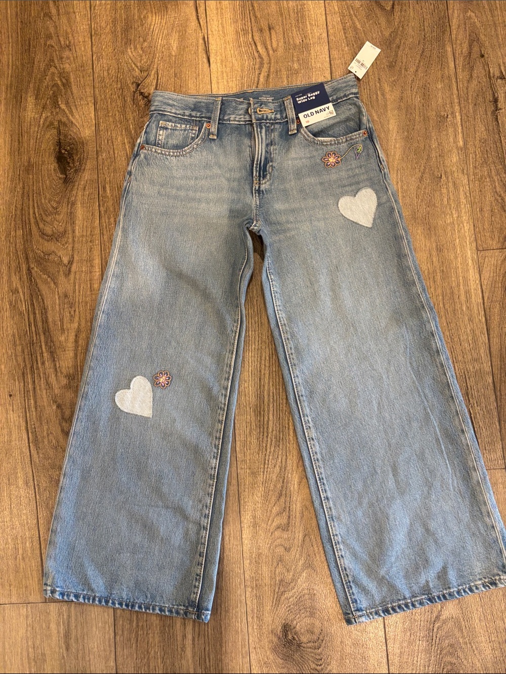 Old Navy Jeans with Heart & FlowerPatches